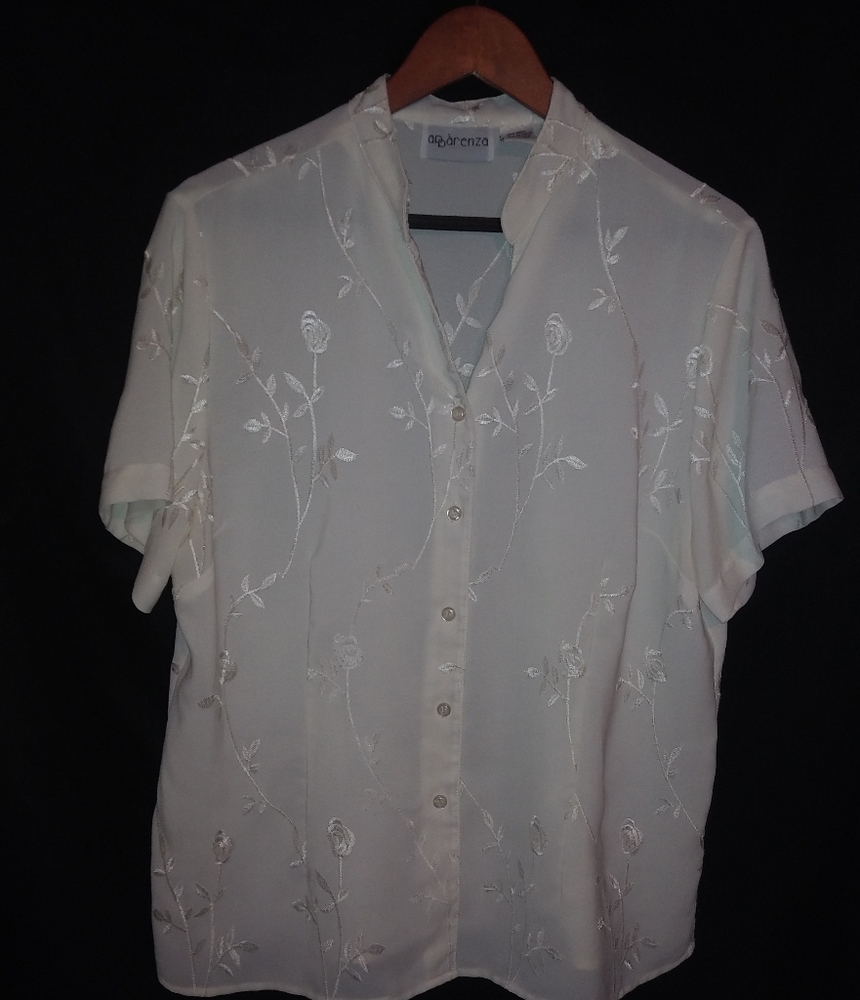 Apparenza Off-White Flowers Sheer Top XL